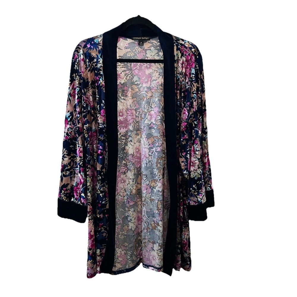 Always Indigo Womens Burnout Velvet Kimono Jacket Boho Whimisgoth Size 3X Floral